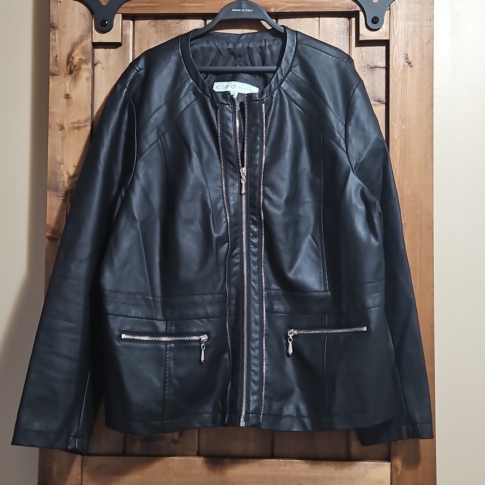 Cleo Petites Black Faux Leather Lightweight Moto Jacket XXL